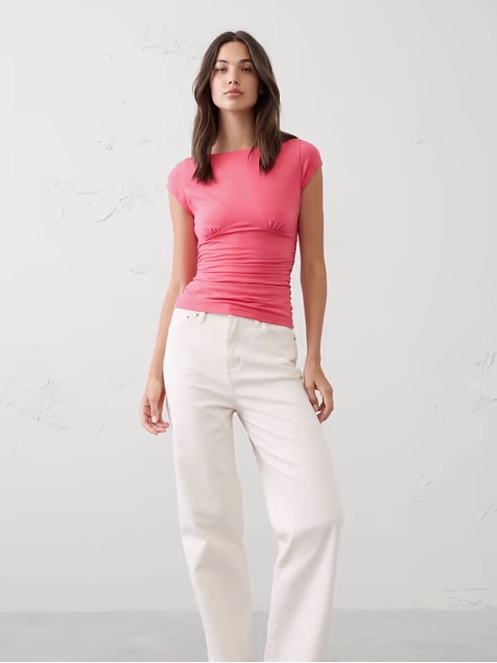 Banana Republic Factory Soft Stretch Coral Slim Ruched Cap Sleeve Top XS